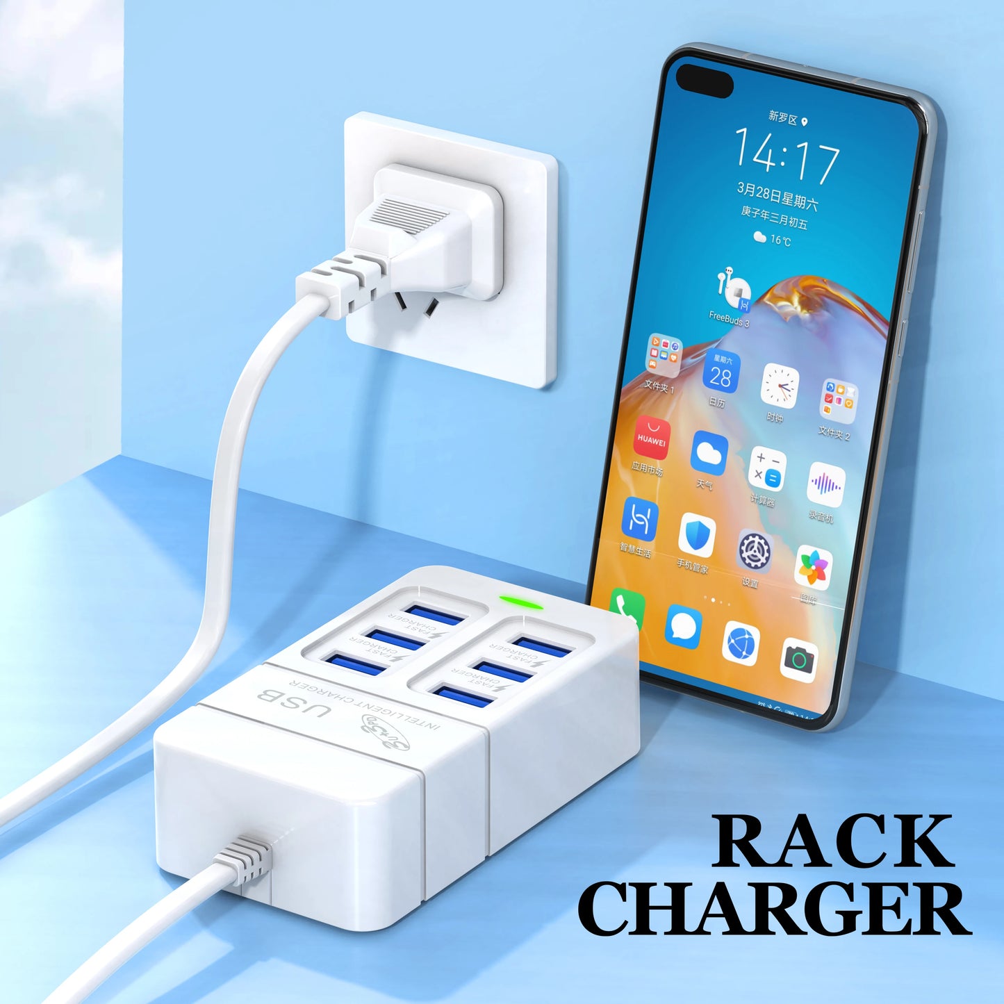 USB Type C Fast Charger, Wall Phone Adapter, Quick Charge Hub, EU Plug, PD, 6 in 1, 35W, 3.0