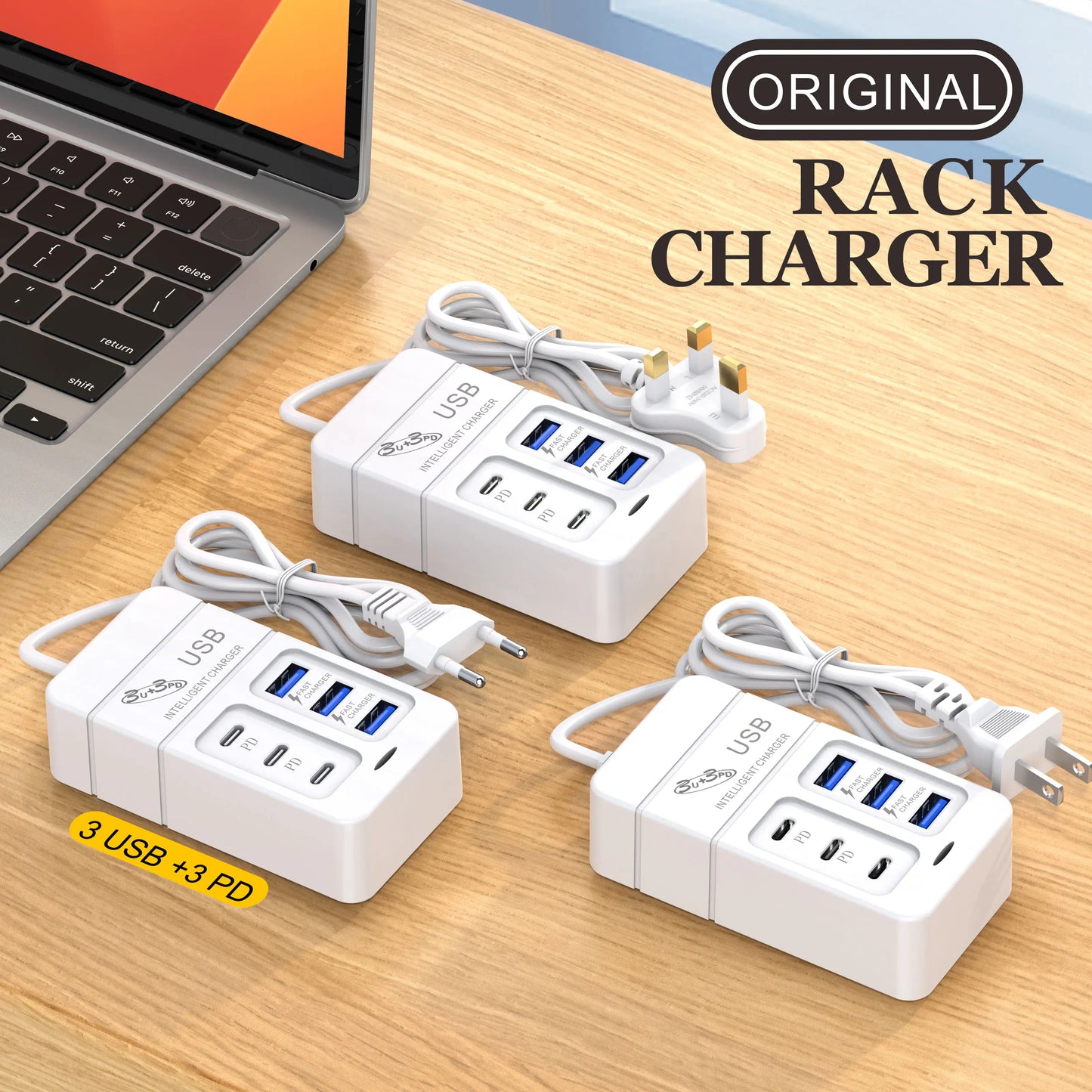 USB Type C Fast Charger, Wall Phone Adapter, Quick Charge Hub, EU Plug, PD, 6 in 1, 35W, 3.0