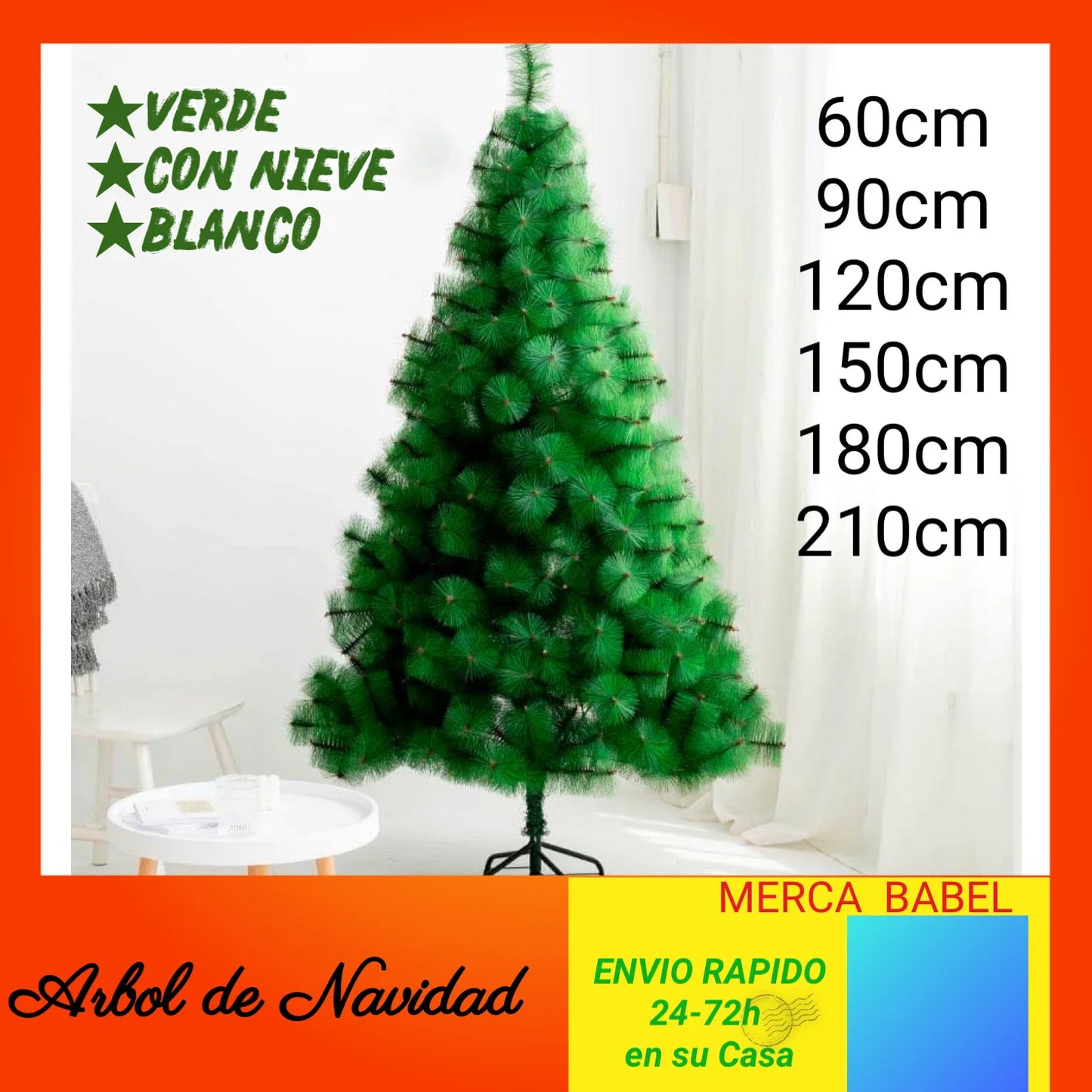 Green and White Pine Christmas Tree, 60cm, 90cm, 120cm, 150cm, 180cm, 210cm