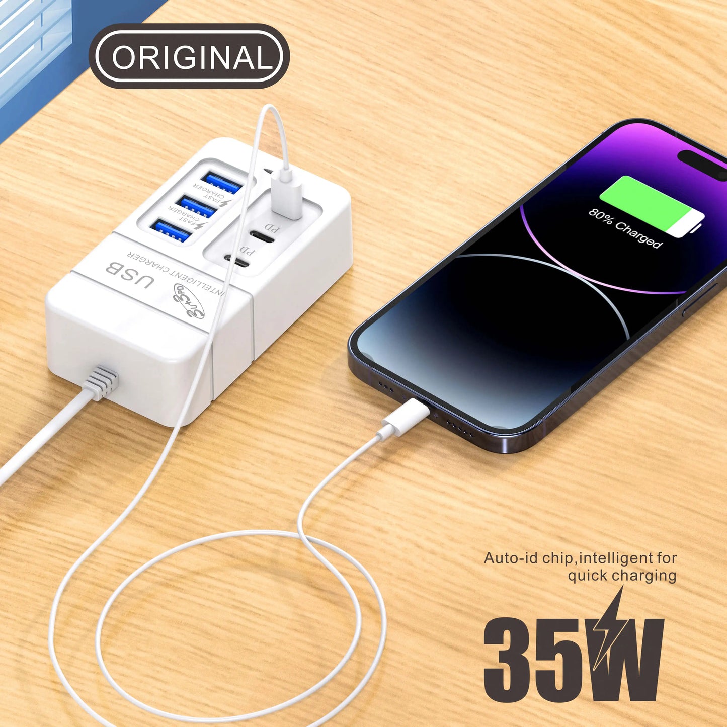 USB Type C Fast Charger, Wall Phone Adapter, Quick Charge Hub, EU Plug, PD, 6 in 1, 35W, 3.0