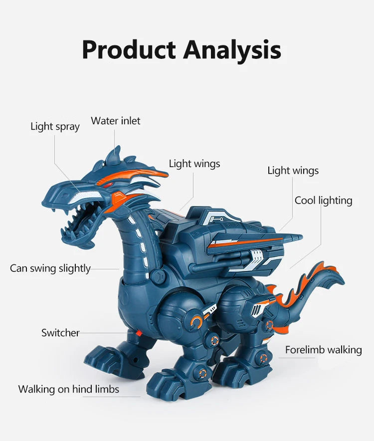 Simulation Fire Mechanical Dinoasur Water Spray Cool Light Electric