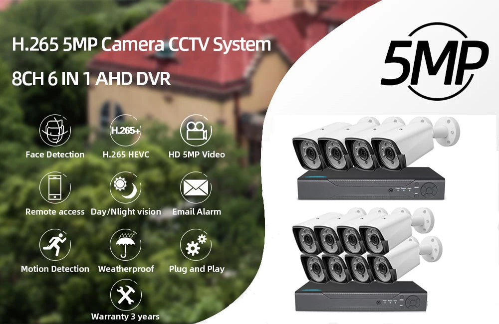 8CH 5MP CCTV Camera System 5-in-1 TVI AHD CVI IP Analog DVR Kit 8CH 5.0Megapixel Video Surveillance Outdoor Security Email Alarm