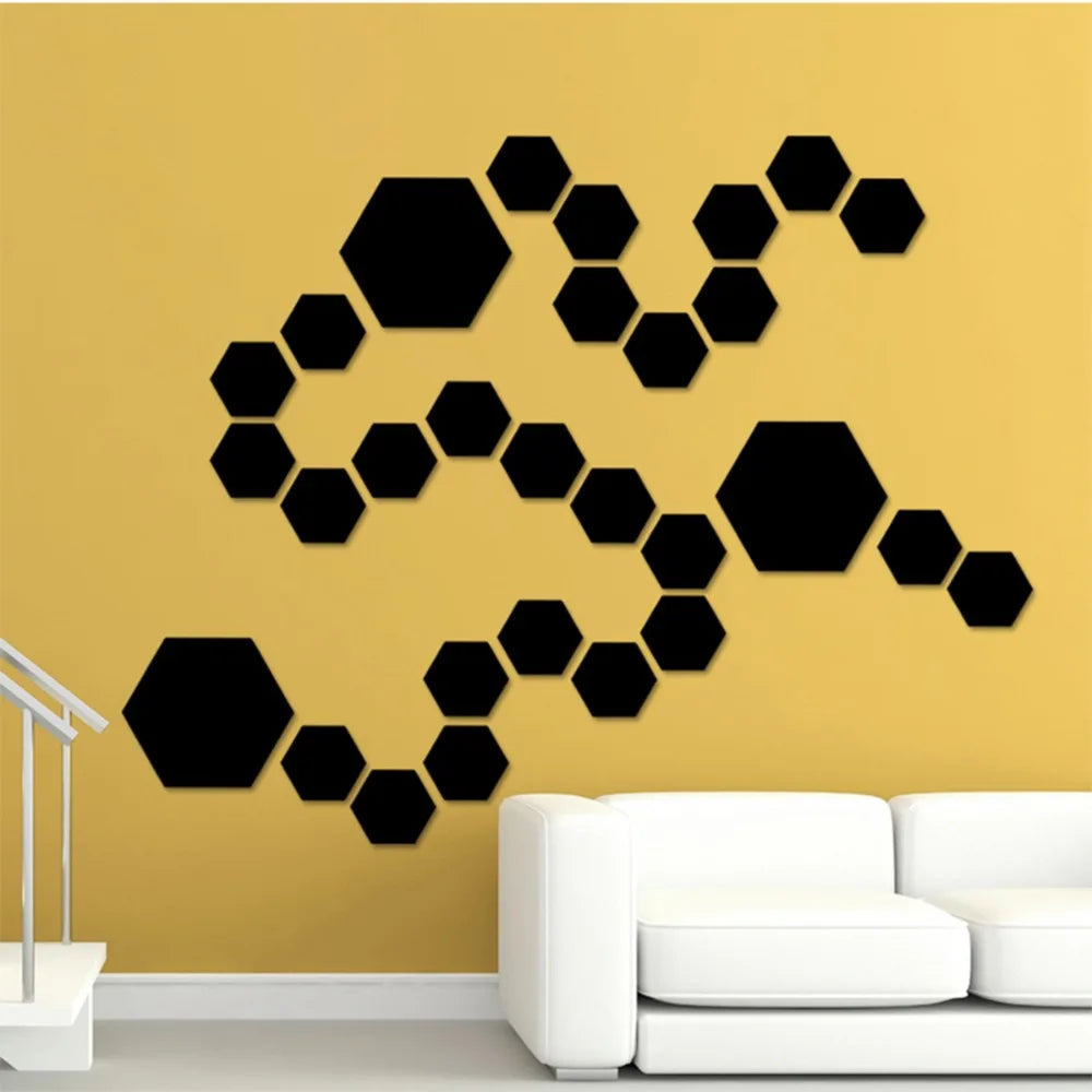 Hexagon Mirror Wall Stickers 3D