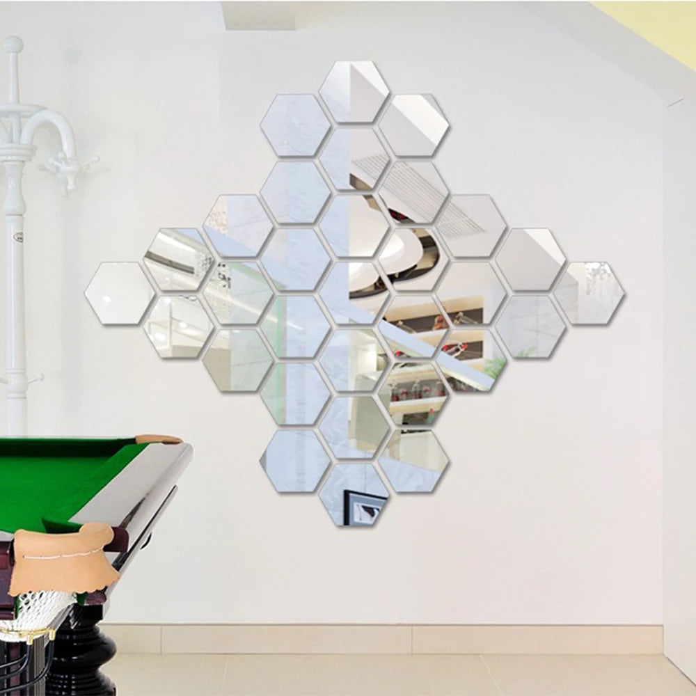 Hexagon Mirror Wall Stickers 3D