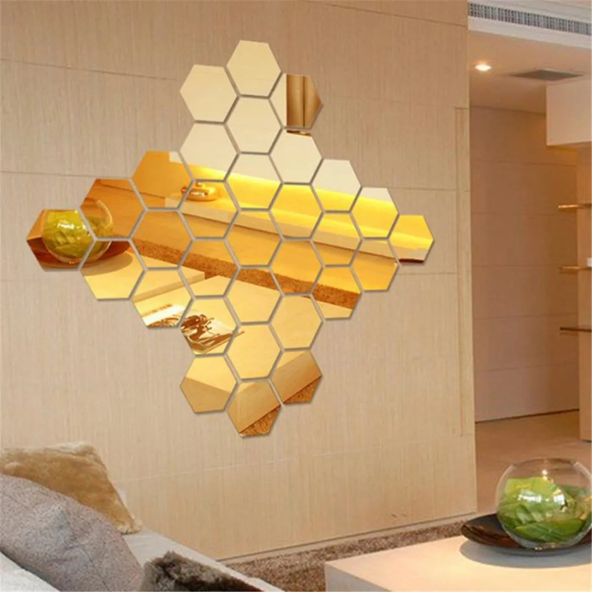 Hexagon Mirror Wall Stickers 3D