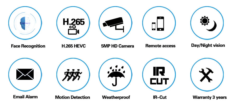 8CH 5MP CCTV Camera System 5-in-1 TVI AHD CVI IP Analog DVR Kit 8CH 5.0Megapixel Video Surveillance Outdoor Security Email Alarm