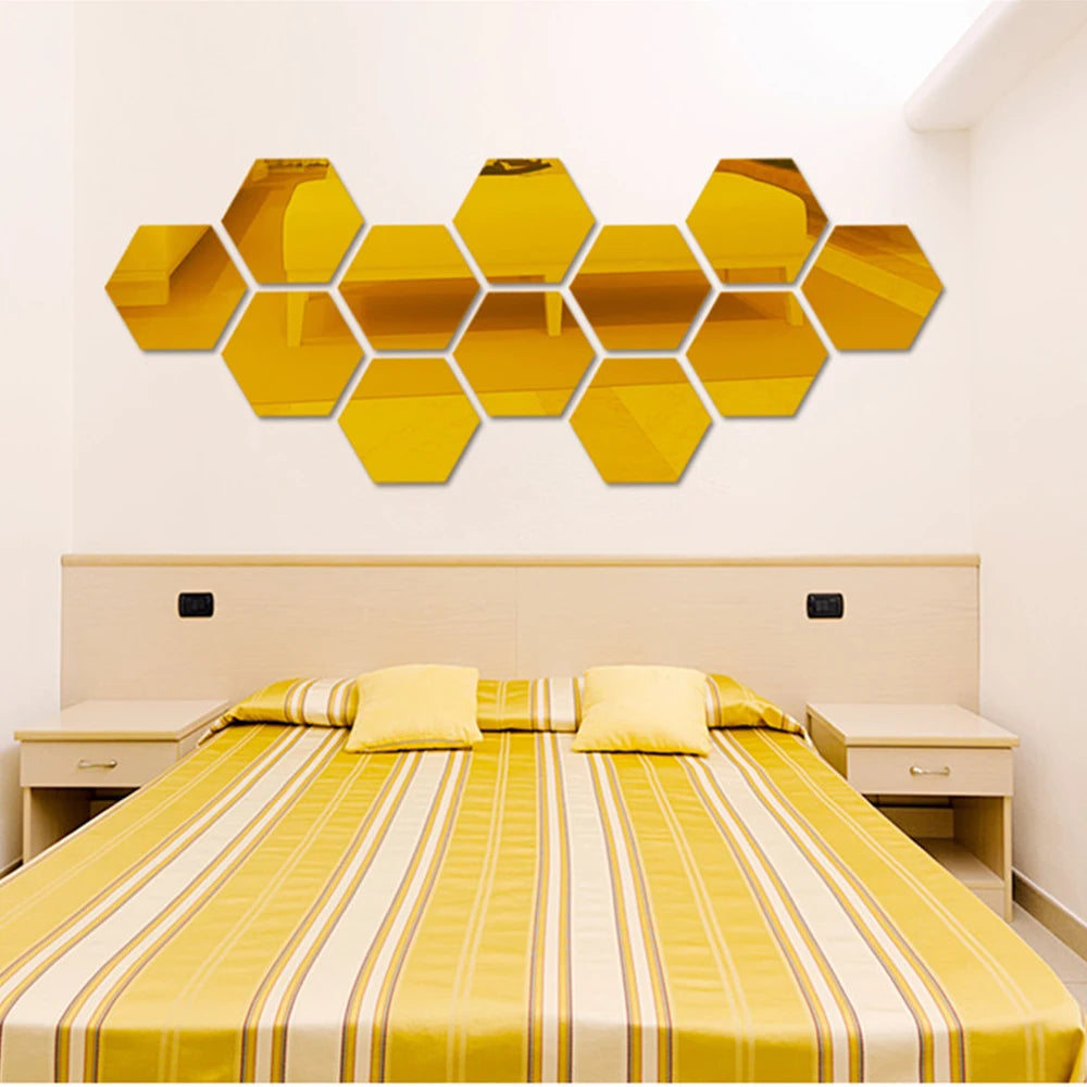 Hexagon Mirror Wall Stickers 3D