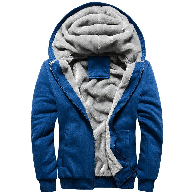 Thick hooded coat with fleece lining