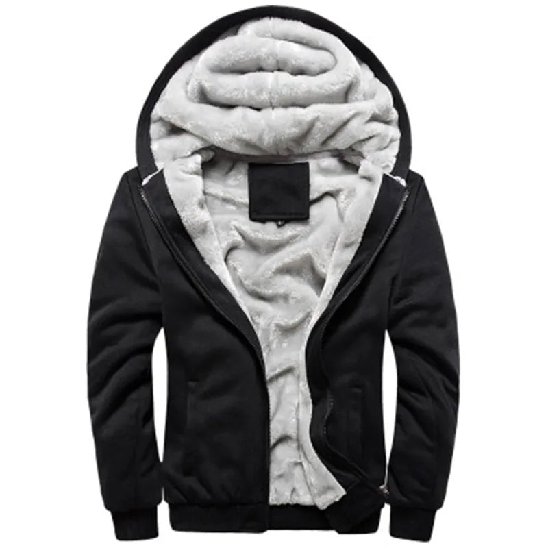 Thick hooded coat with fleece lining