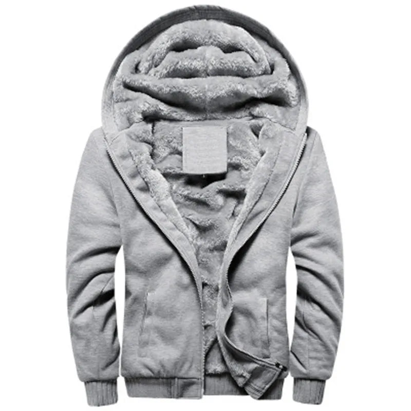 Thick hooded coat with fleece lining