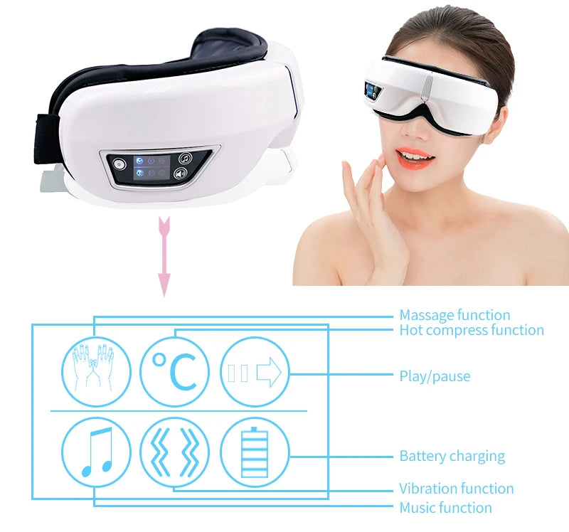 Oculos de massagens, Vibração, Pressão Airbag, Compressa Quente, música Bluetooth, Relaxar, Fadiga