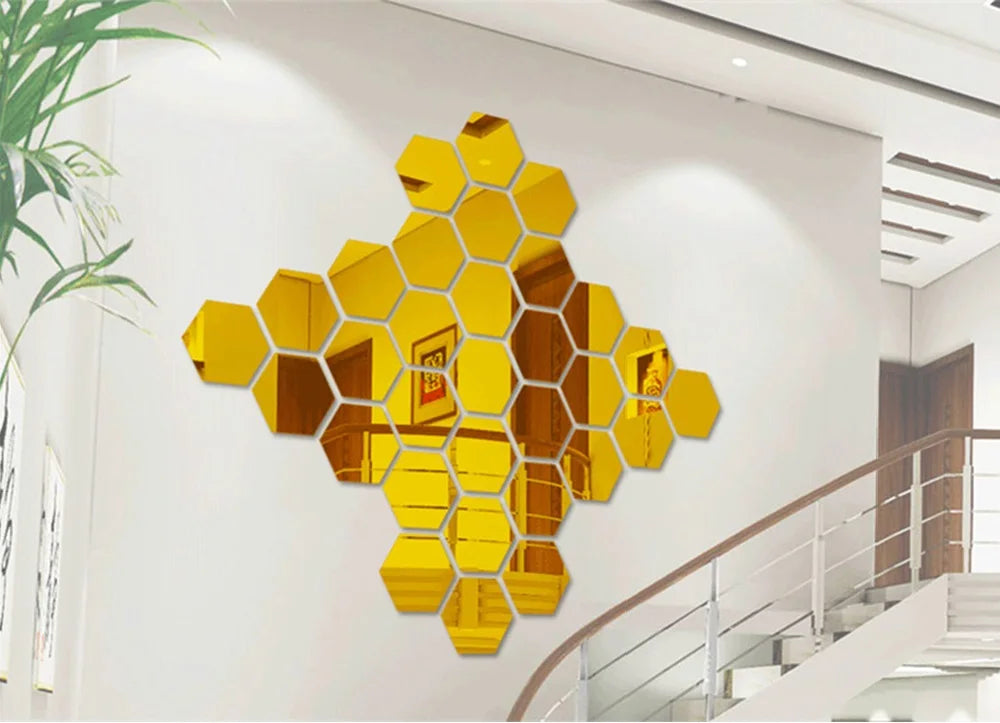 Hexagon Mirror Wall Stickers 3D