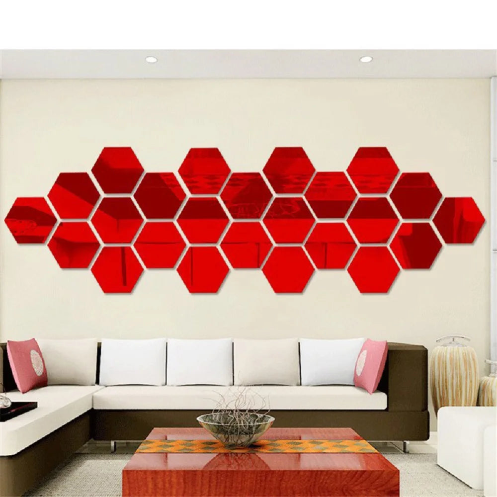 Hexagon Mirror Wall Stickers 3D