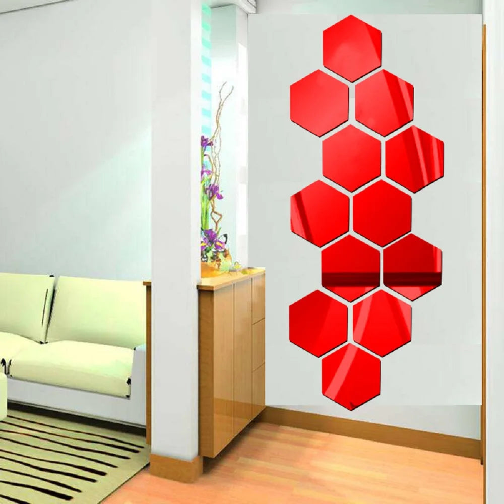 Hexagon Mirror Wall Stickers 3D