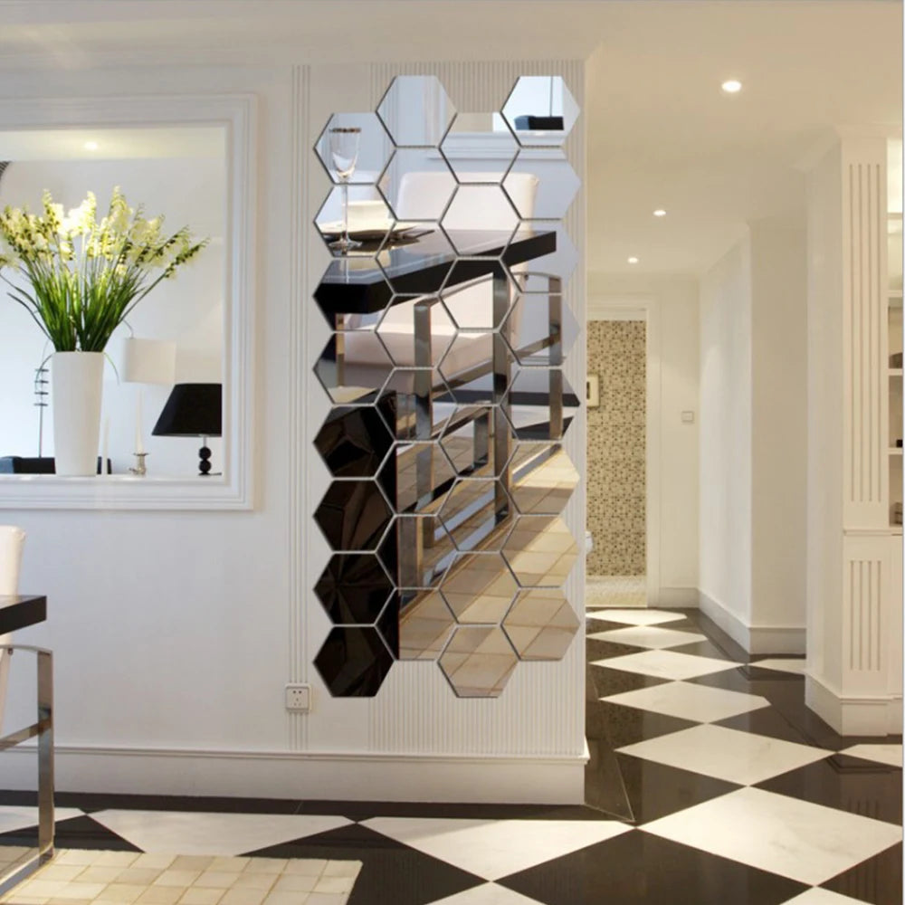 Hexagon Mirror Wall Stickers 3D