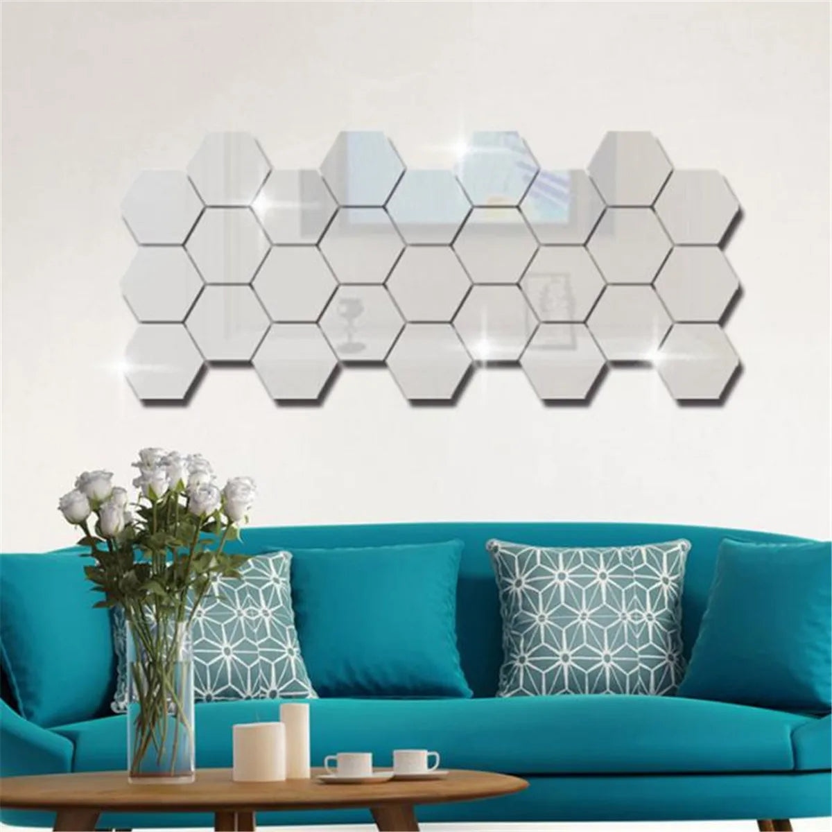 Hexagon Mirror Wall Stickers 3D