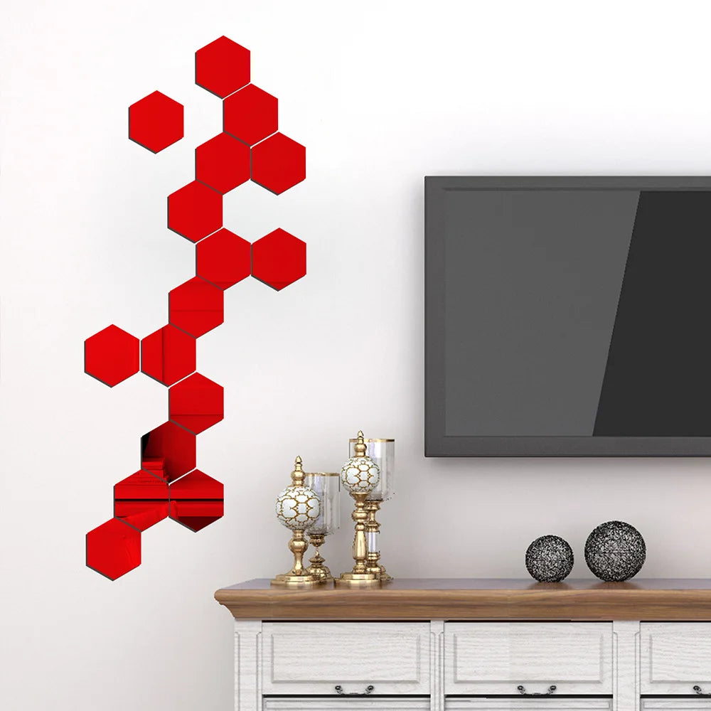 Hexagon Mirror Wall Stickers 3D