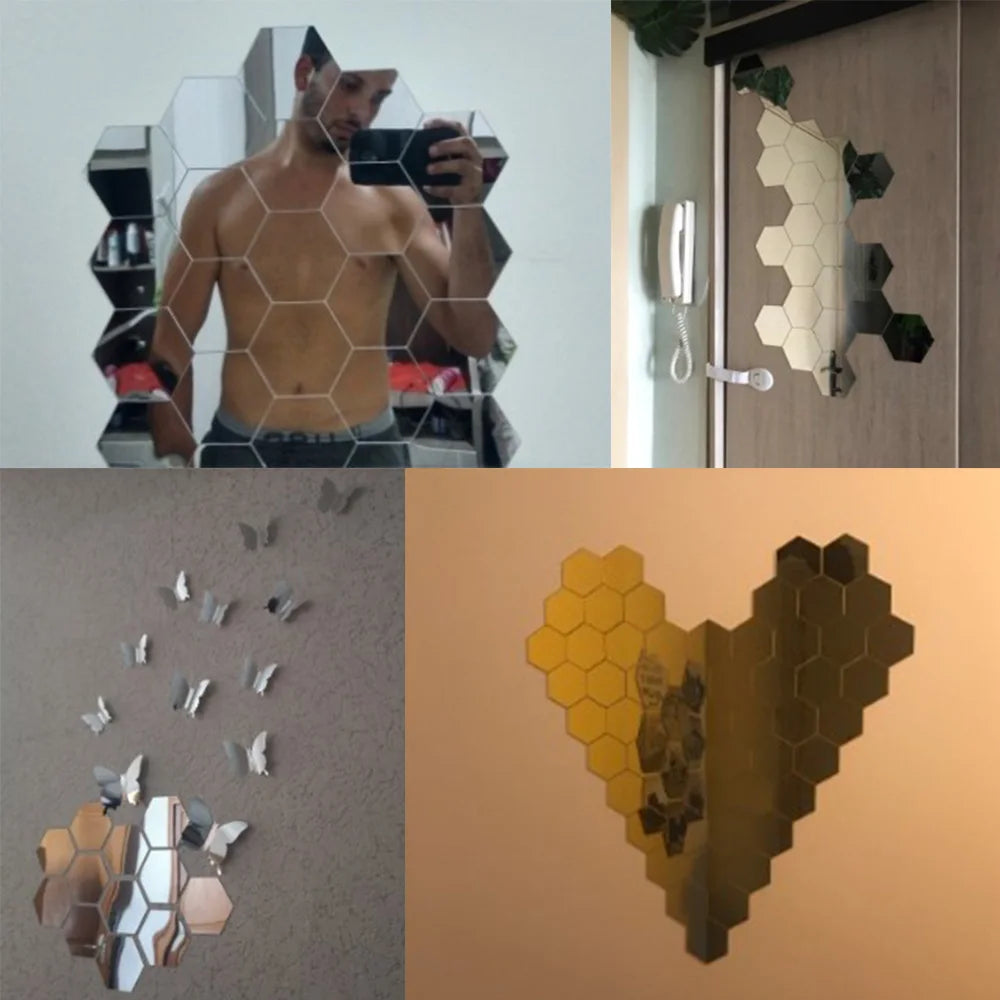 Hexagon Mirror Wall Stickers 3D