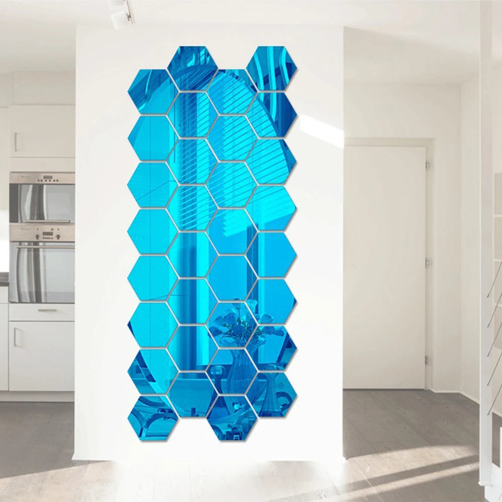 Hexagon Mirror Wall Stickers 3D