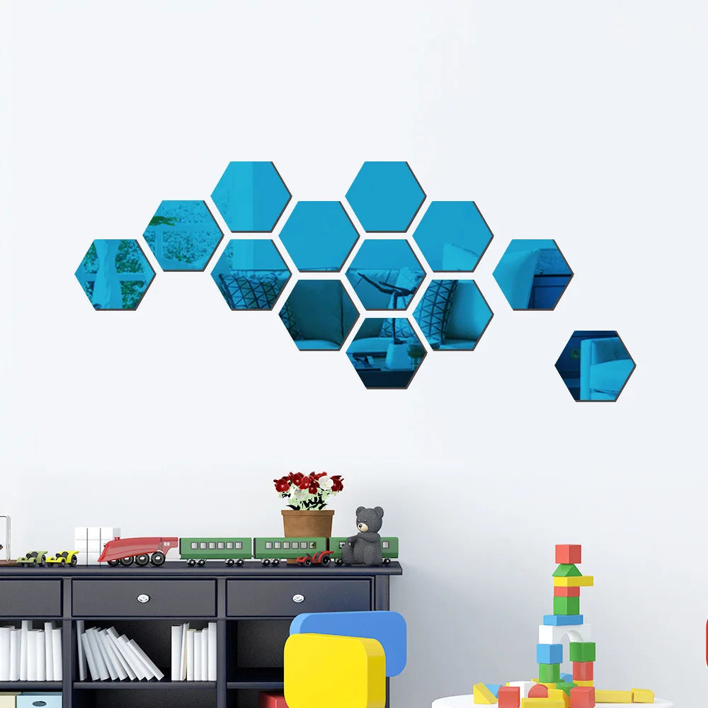 Hexagon Mirror Wall Stickers 3D