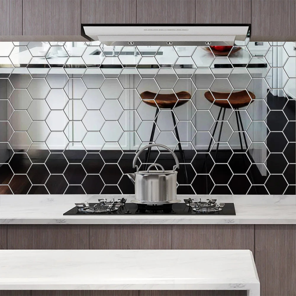 Hexagon Mirror Wall Stickers 3D