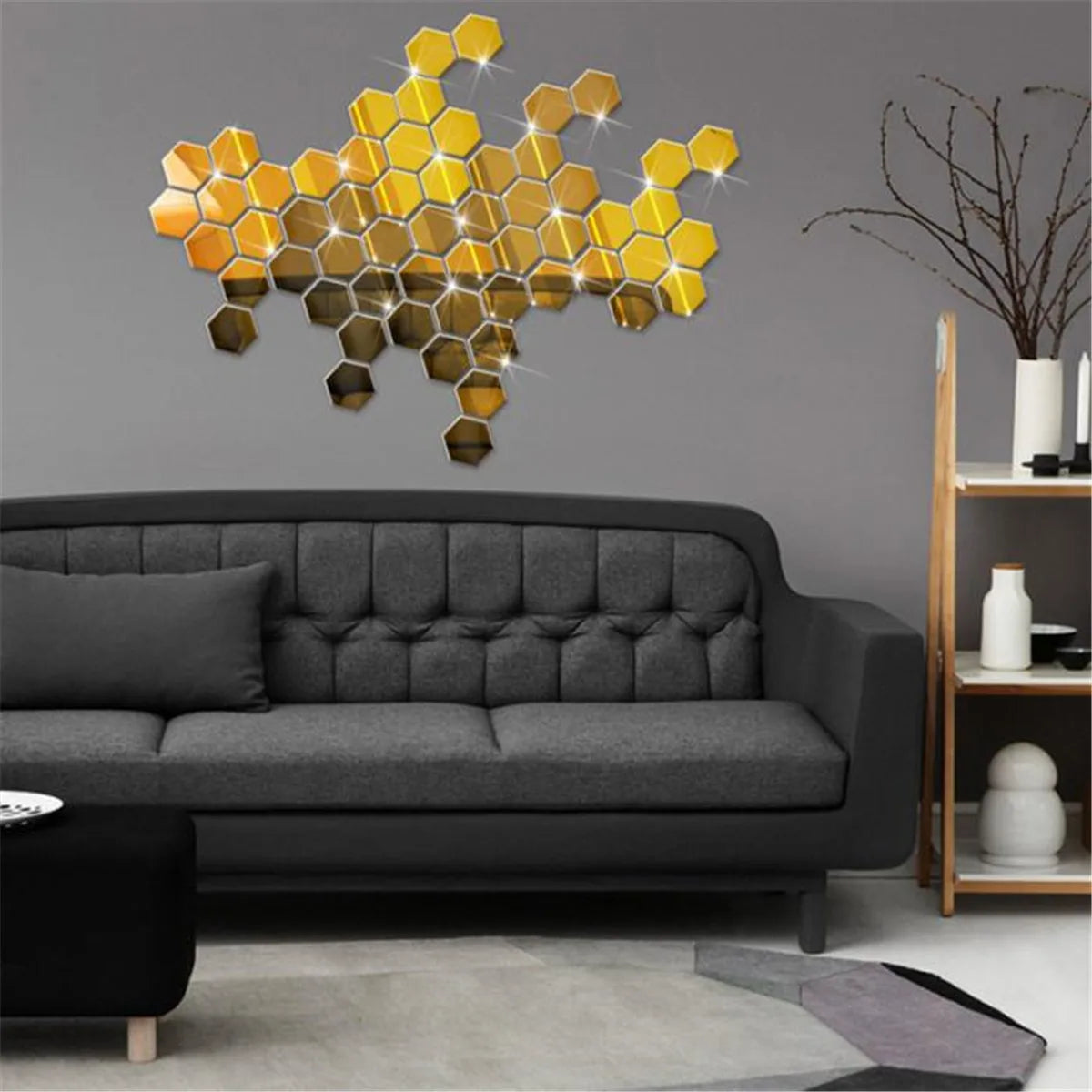 Hexagon Mirror Wall Stickers 3D