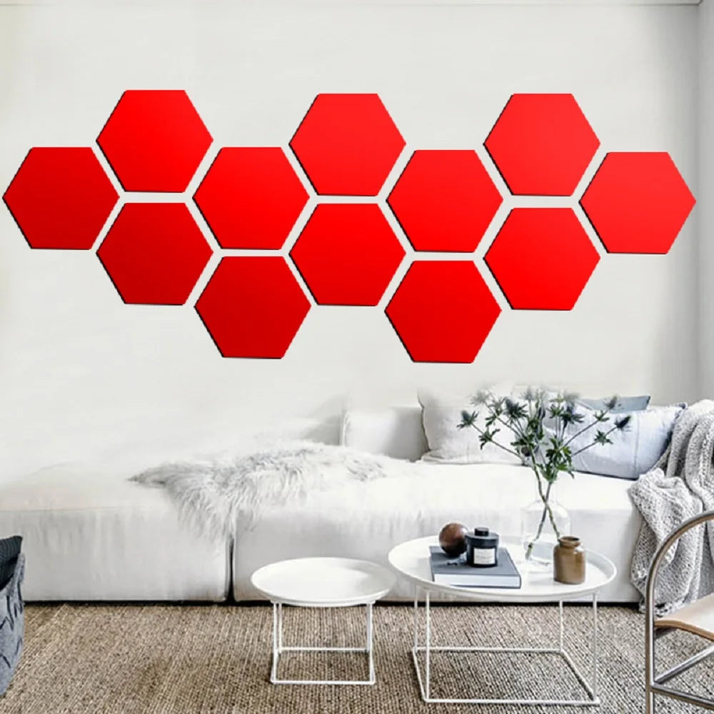 Hexagon Mirror Wall Stickers 3D