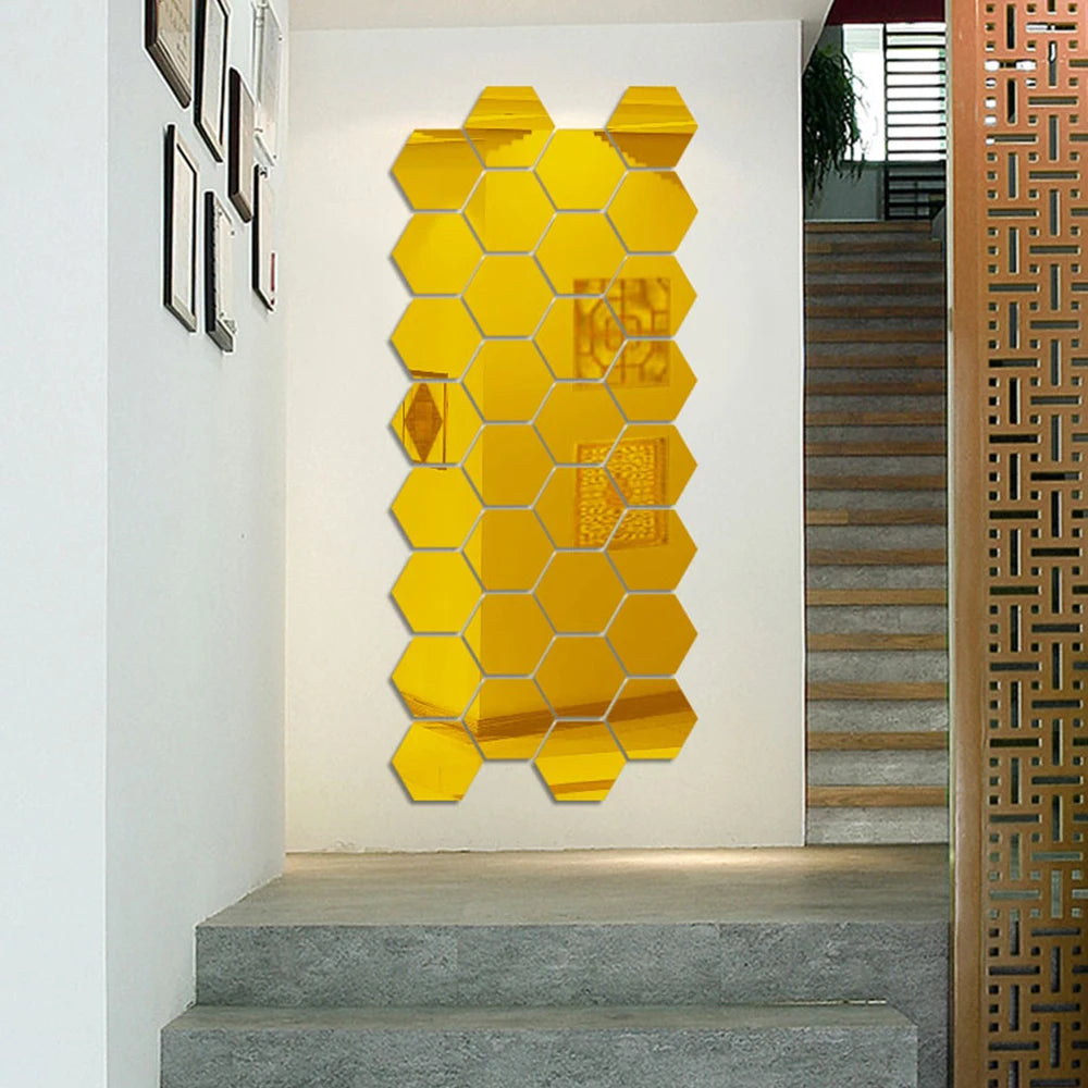 Hexagon Mirror Wall Stickers 3D