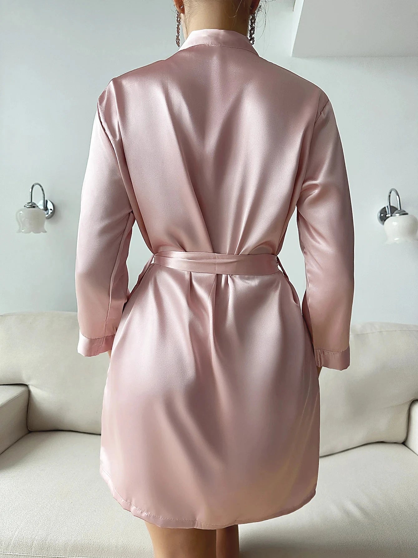 Solid Satin Night Robe Long