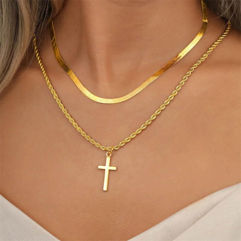 New Fashion Vintage Twists Chain Christian Cross Necklaces for Women Man Bohemia Religious