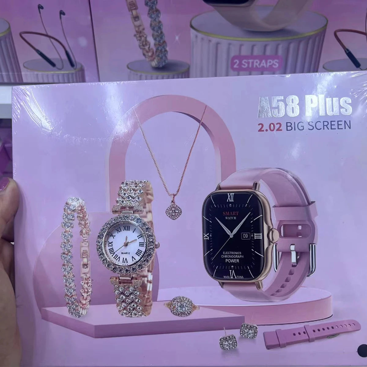 Smart Watch Gift + Diamond Quartz Watch + Necklace + Earrings + Ring + Bracelet Bluetooth Call Sports Smart Watch