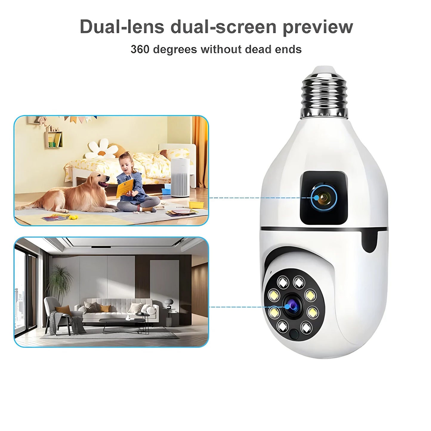 Wireless Surveillance Camera Dual Lens Full HD CCTV Monitor Wifi Security IP