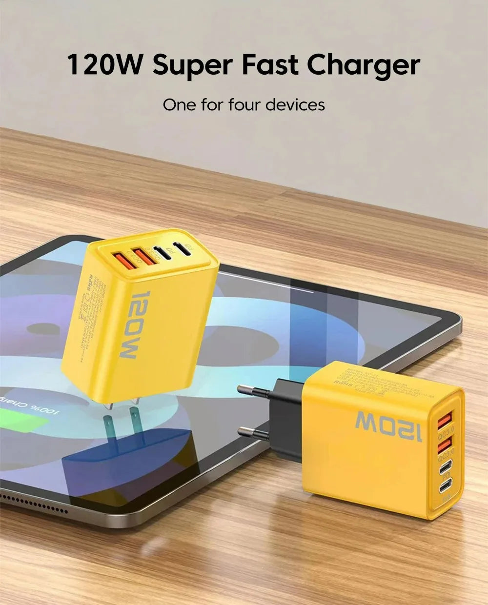 120W Fast Charger Type C Quick Charge 3.0 USB Charger Adapter