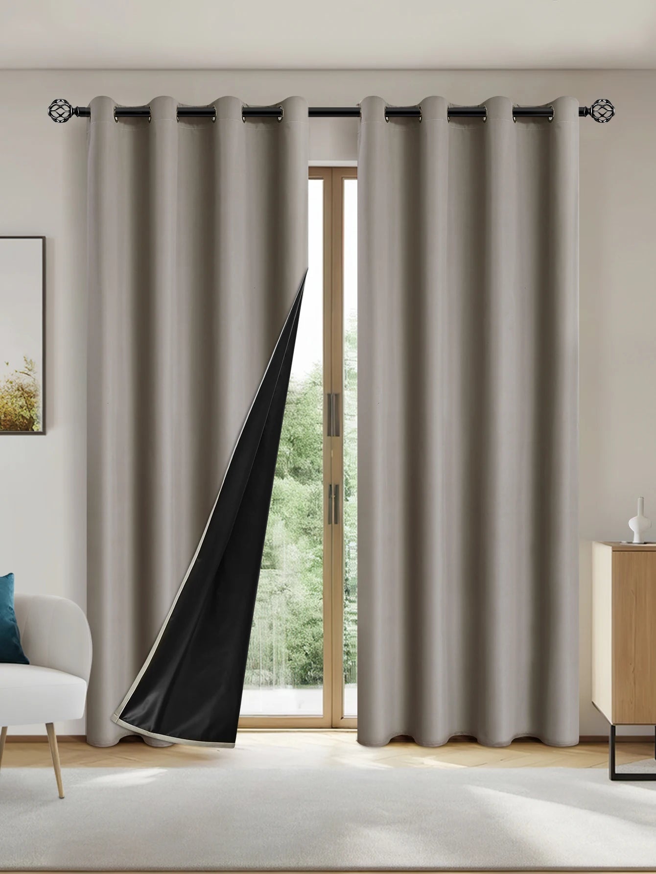 1pc Solid Blackout Curtains with Grommets, Total Privacy Drapes for Bedroom