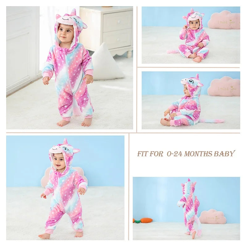 Flannel Animal Onesie with Hood for Babies