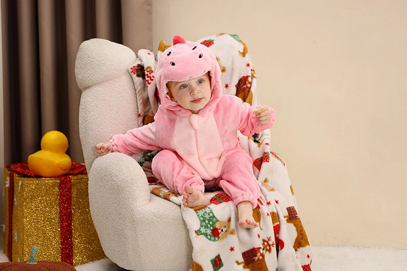 Flannel Animal Onesie with Hood for Babies