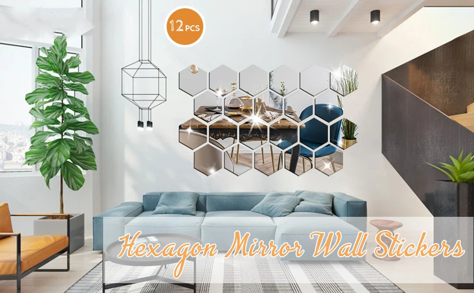 Hexagon Mirror Wall Stickers 3D