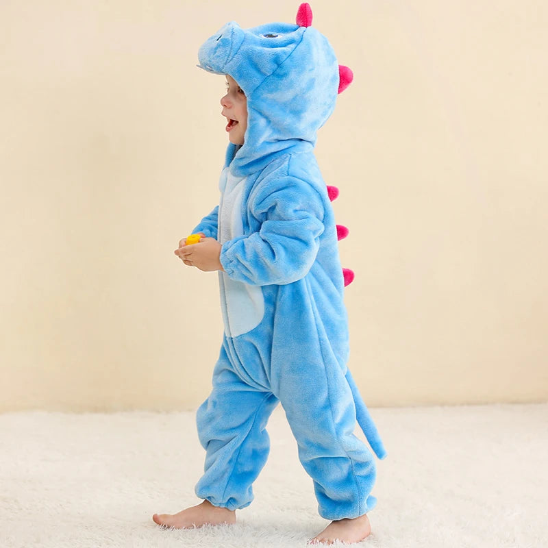 Flannel Animal Onesie with Hood for Babies