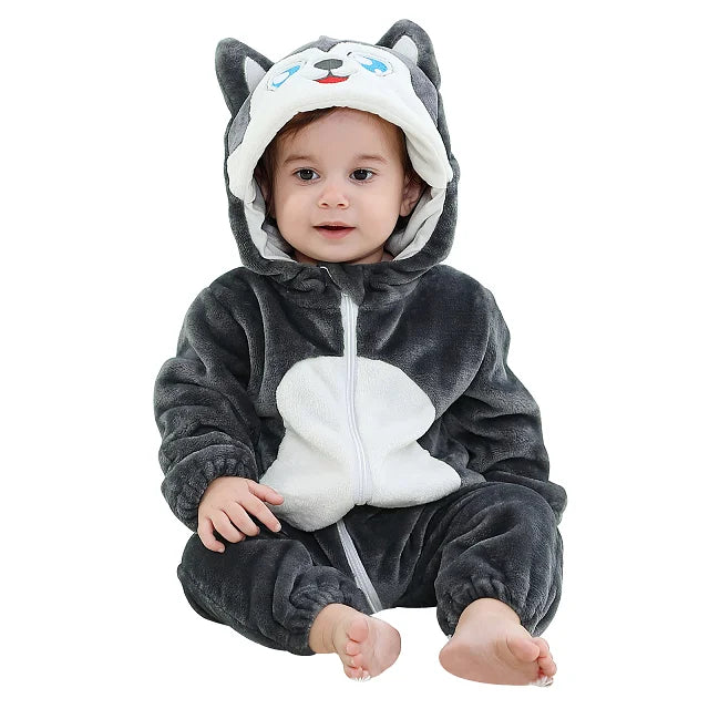 Flannel Animal Onesie with Hood for Babies