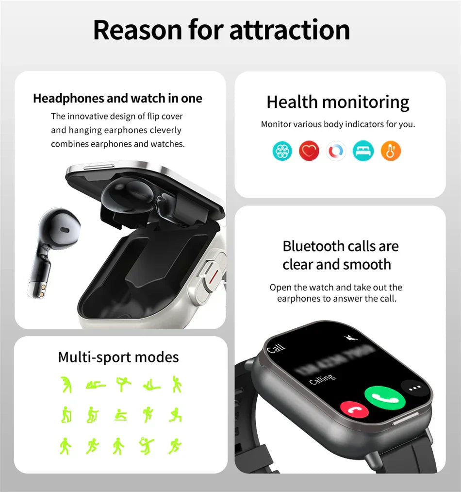 earphone smartwatch bluetooth call men wat