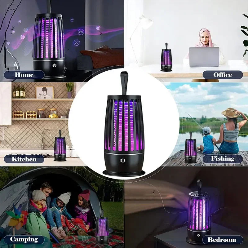 Portable electric lamp that kills mosquitoes, flies and other insects