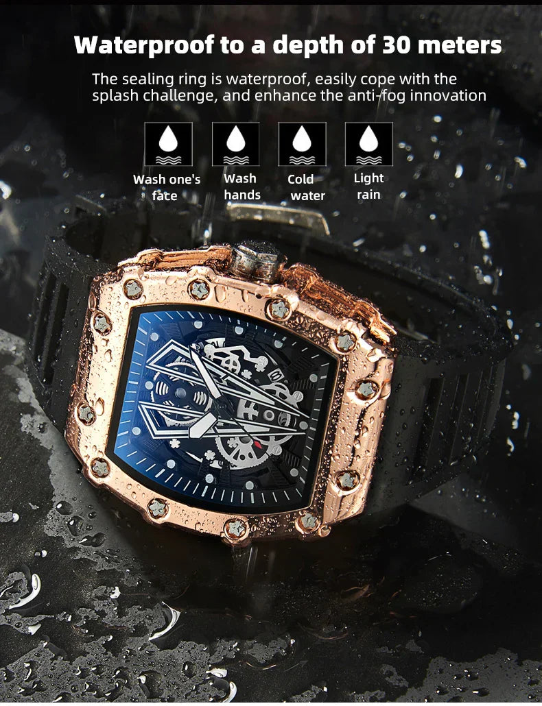 Men Quartz Waterproof Sport Square Luminous