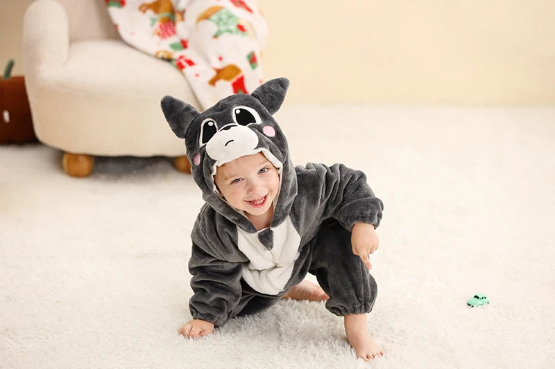 Flannel Animal Onesie with Hood for Babies