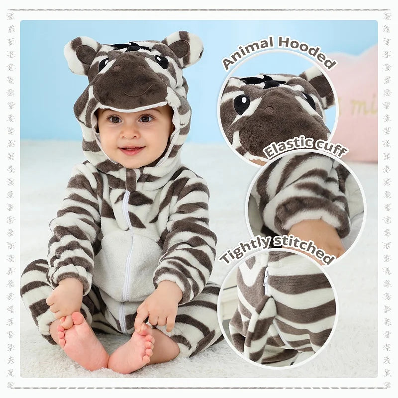 Flannel Animal Onesie with Hood for Babies