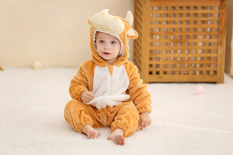 Flannel Animal Onesie with Hood for Babies