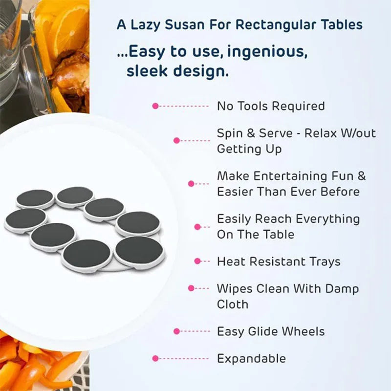 Rotating Dining Table Tray Non Skid 2PCS Extended set