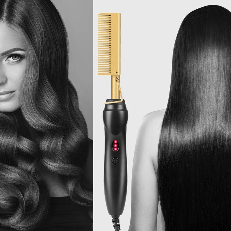 Hot Hair Straightener Comb Wet&Dry Hair Straightener Curling Iron Household Electric Comb 3In1 Straight Curling Comb