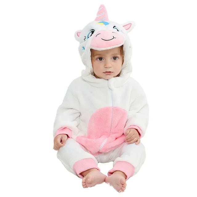 Flannel Animal Onesie with Hood for Babies