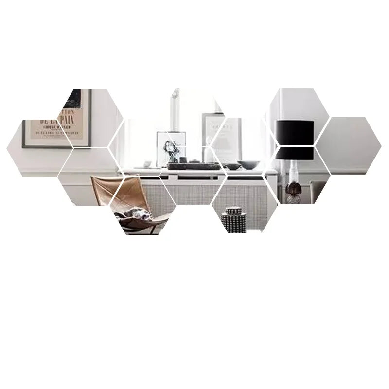 Hexagon Mirror Wall Stickers 3D