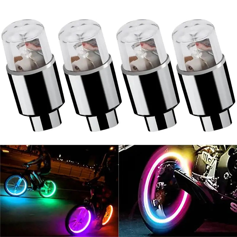 4Pcs Colorful LED Wheel Valve Lights Motorcycle, bike and Car 